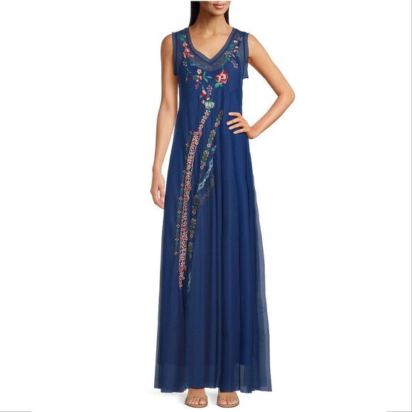 JOHNNY WAS Mazzy Maxi DRESS Size XS Embroidered Mesh V-Neck Sleeveless NEW $318 - Picture 5 of 11